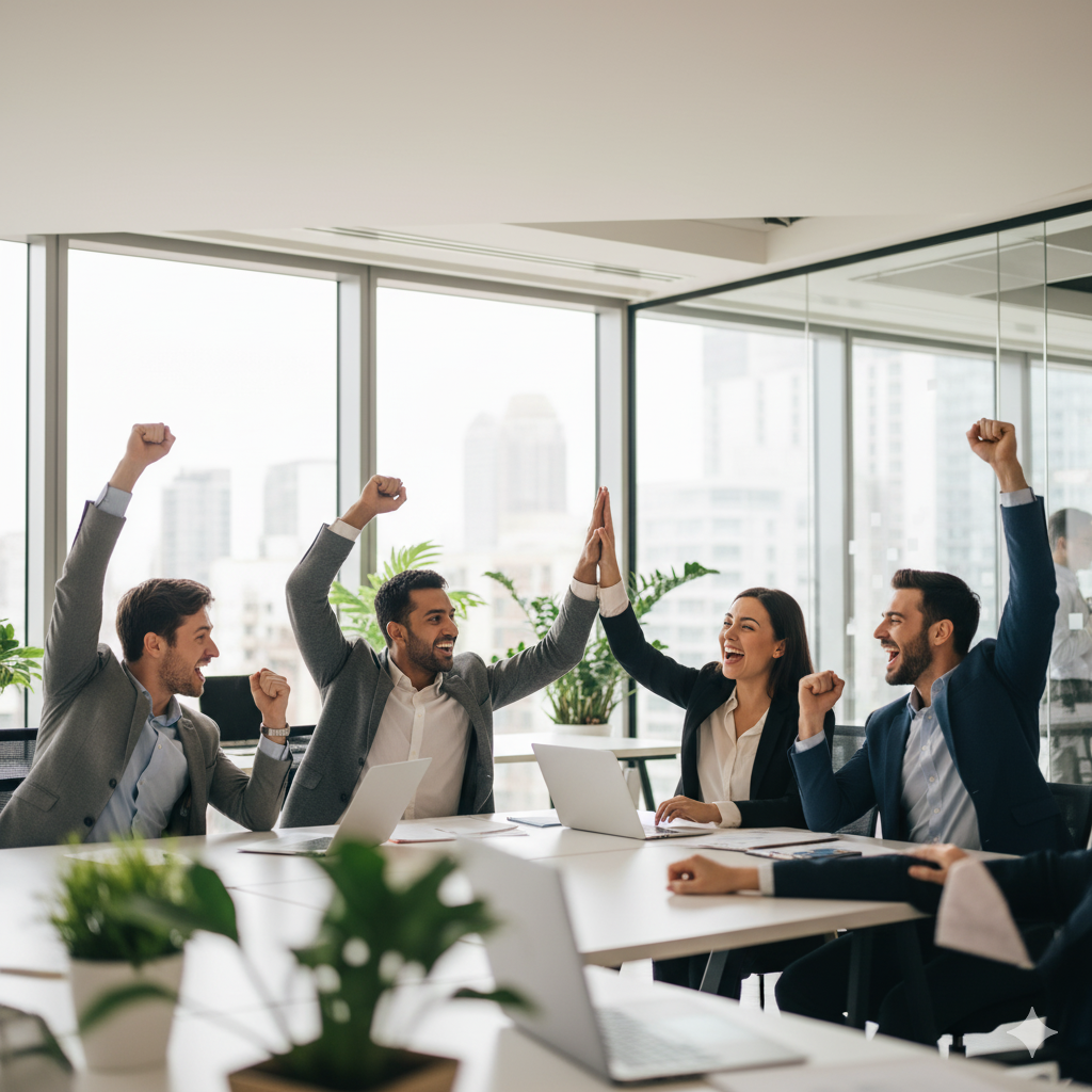 Erfolgreiches Team feiert Projekterfolg