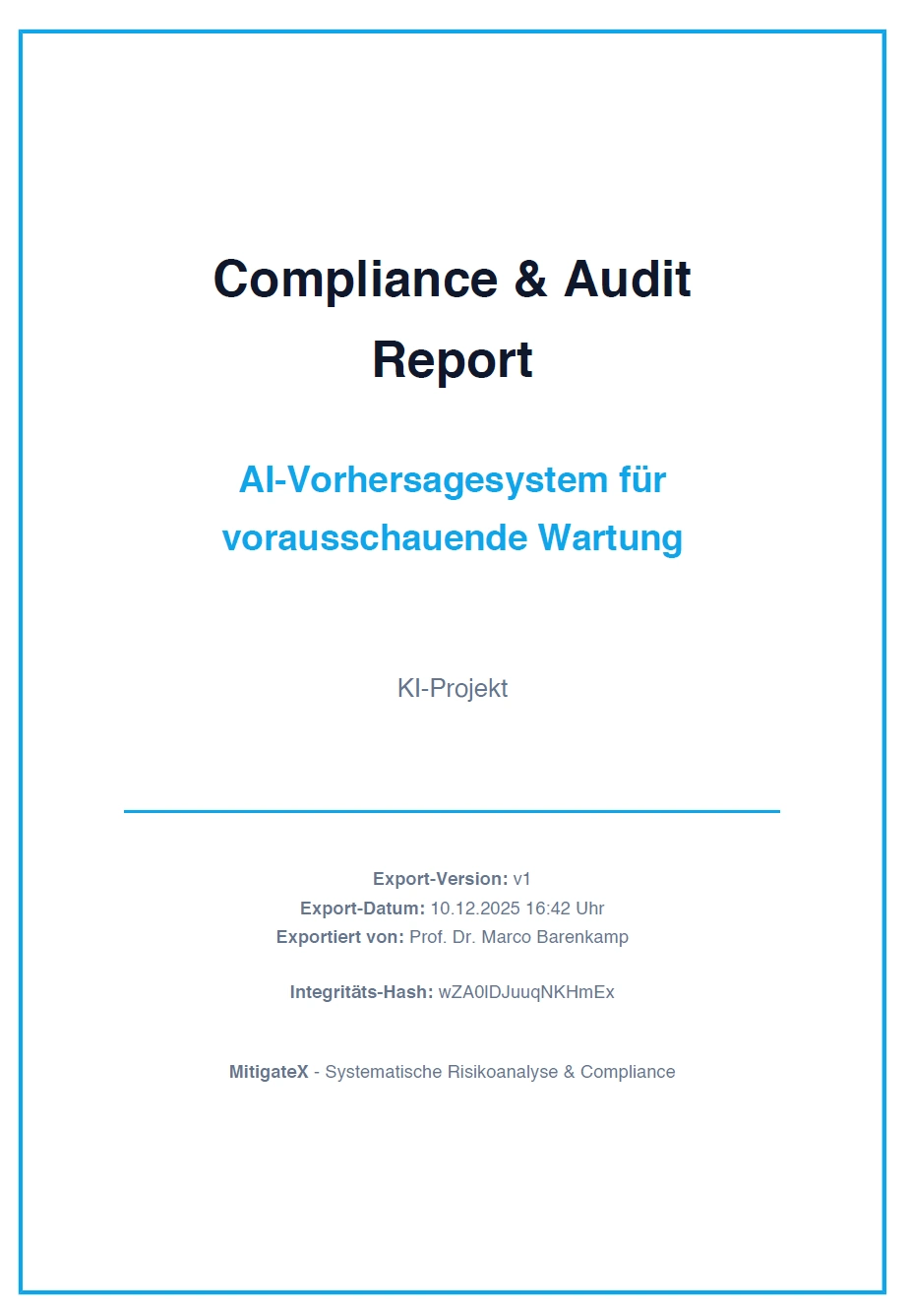 MitigateX PDF Export mit vollständiger Dokumentation